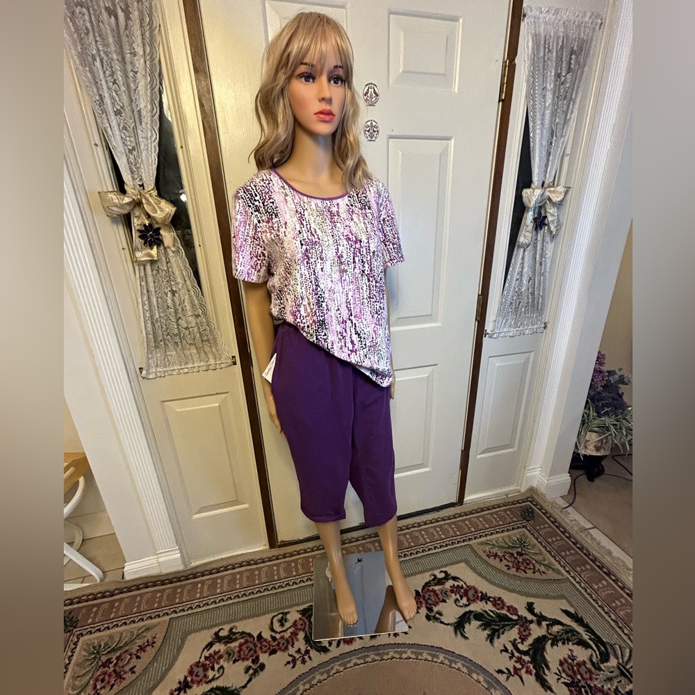 Grayson L top paired with purple crop pants By Catherines sz 14WP 2 piece set